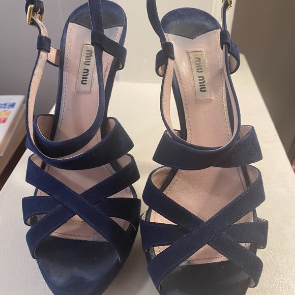 Miu Miu Navy Blue Strappy Sandals - Picture 1 of 9